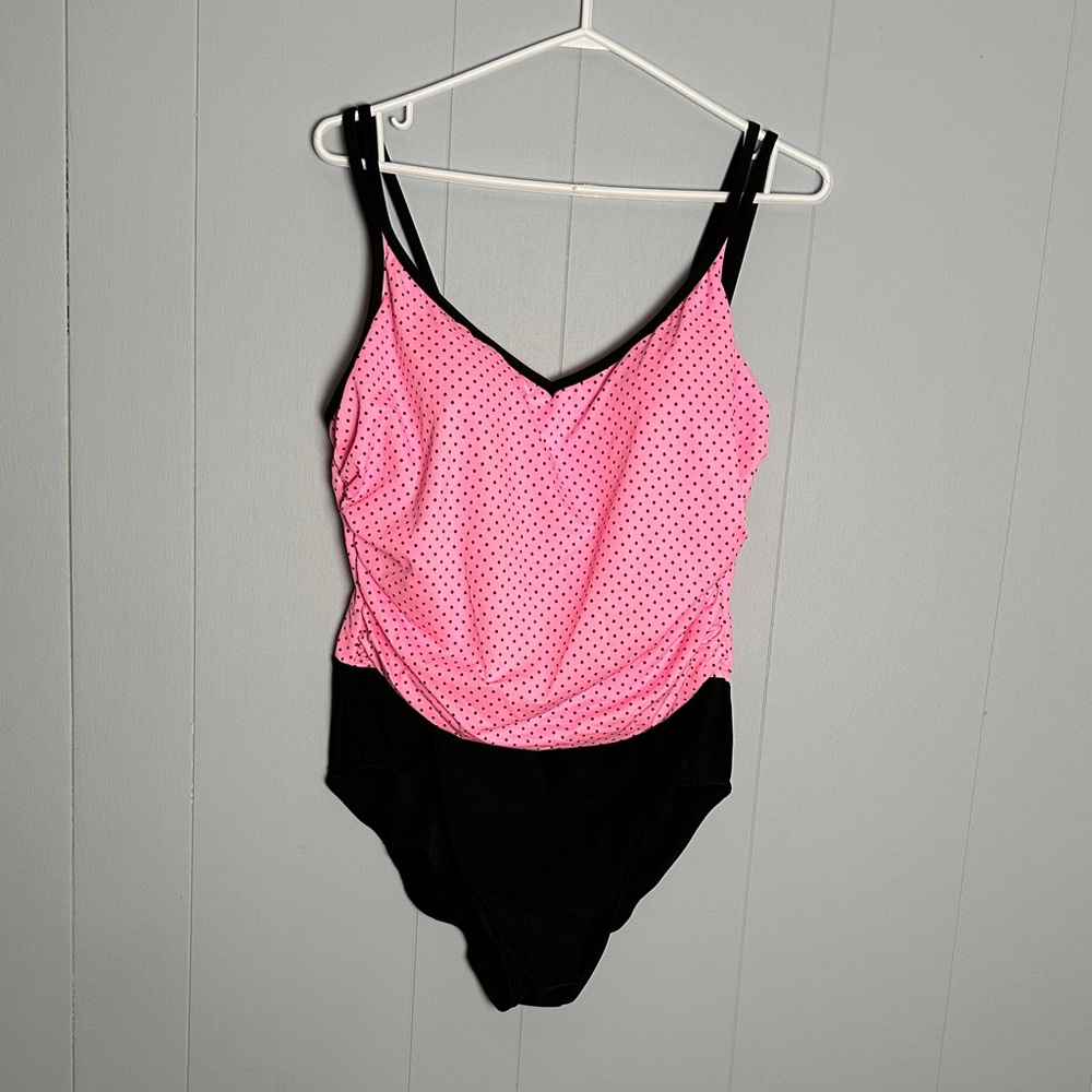 Trimshaper Pink and Black Polka Dot Swimsuit